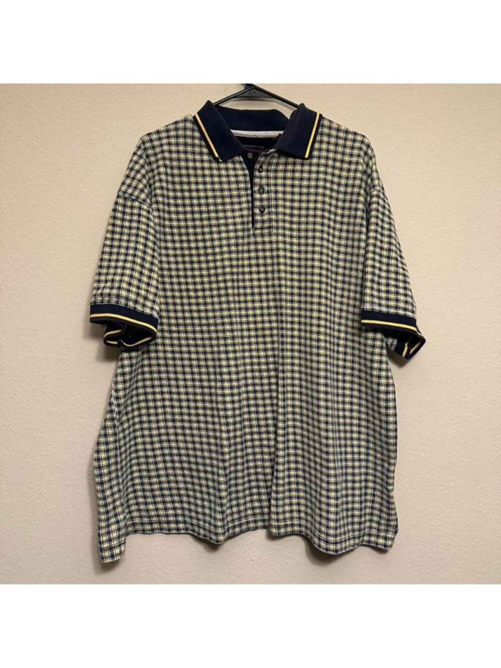 Vintage 90s Plaid Style Yellow Golf Polo Shirt